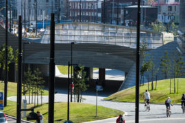 Länsilinkki junction and underpass with some bicyclists and cars